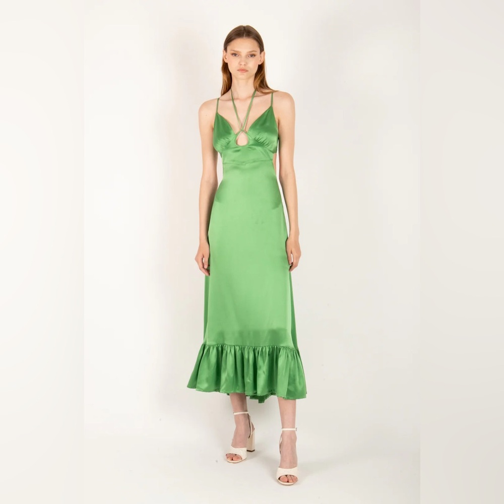 Secret Mission Kathleen Silk Dress Green Satin Dress